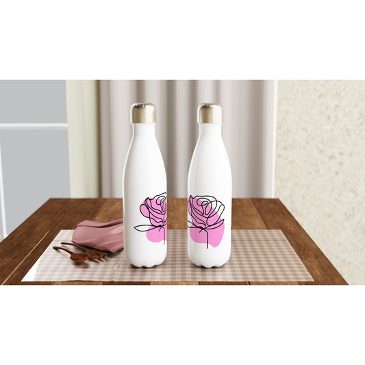 "Botella la Rosa" - White 17oz Stainless Steel Water Bottle